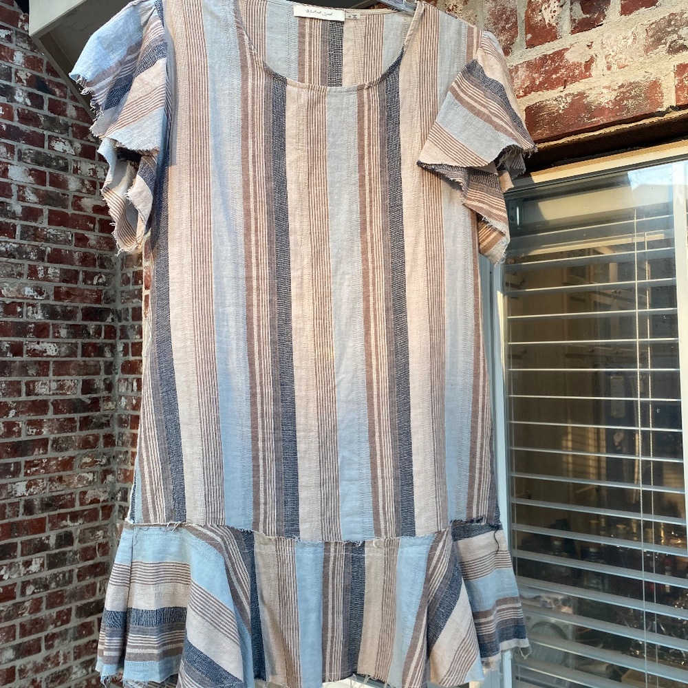 Mustard Seed Striped Blue and Tan Dress